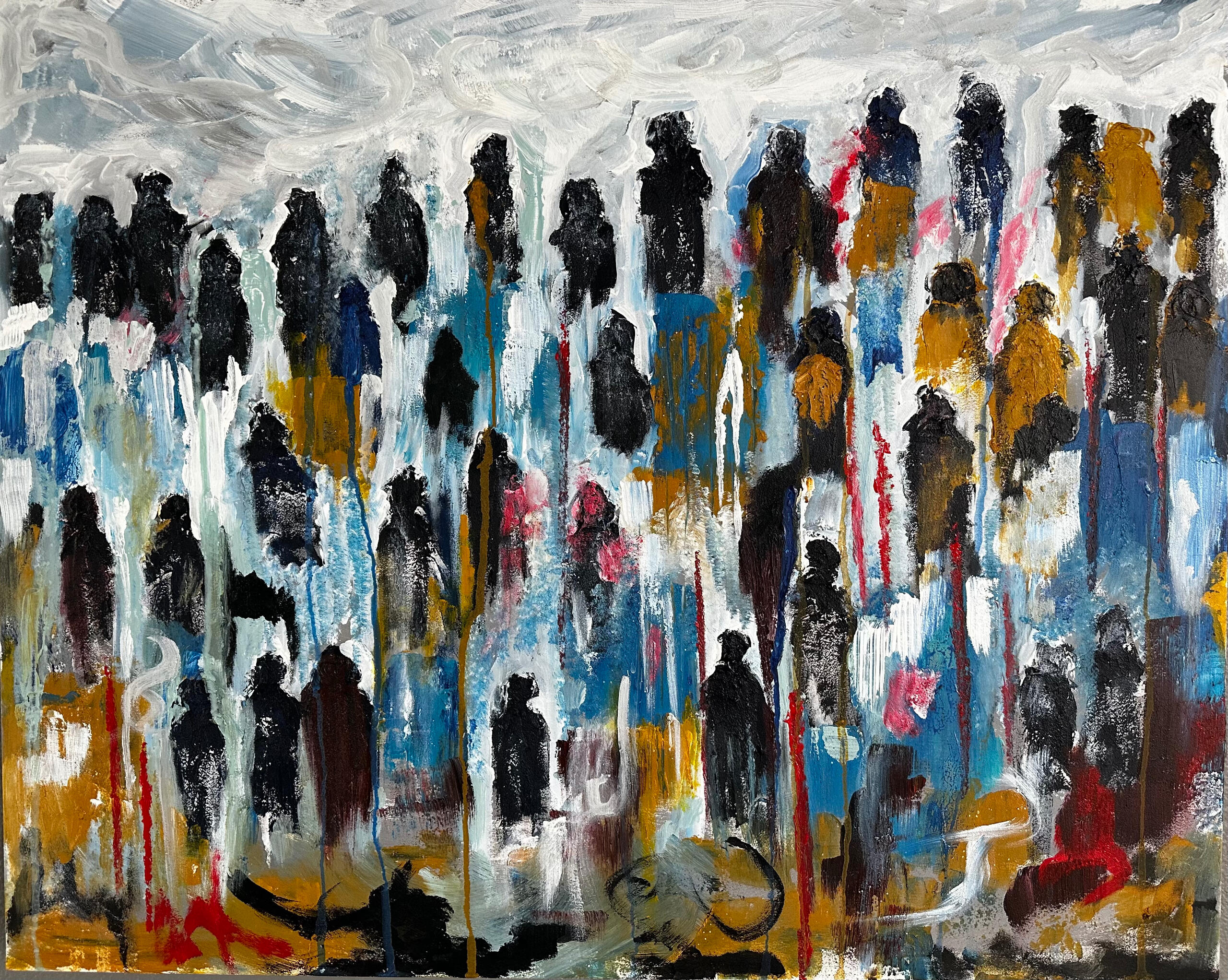 Abstract Oil, acrylic, sand, cold wax on wood panel