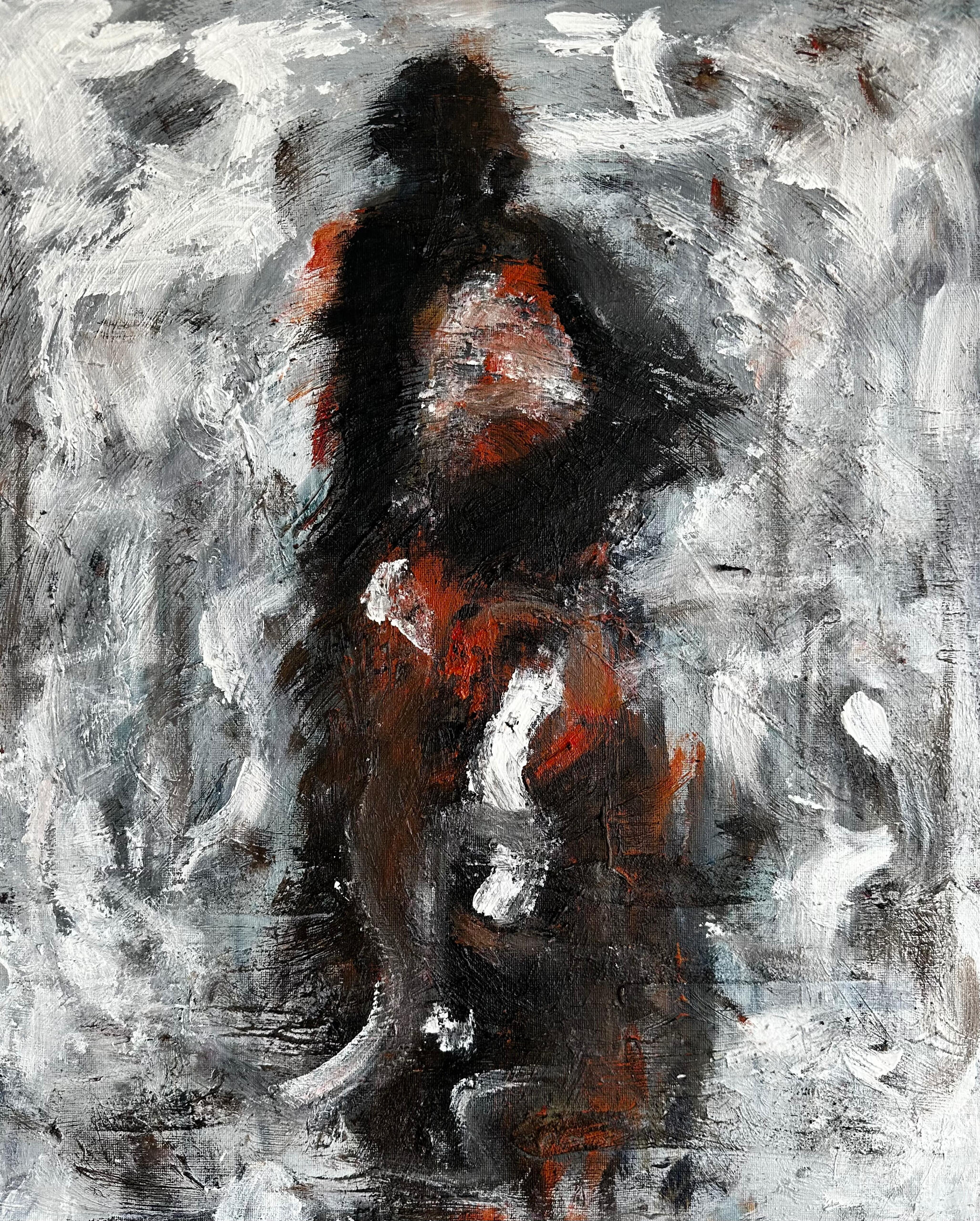 Abstract Oil, acrylic, sand, cold wax on wood panel