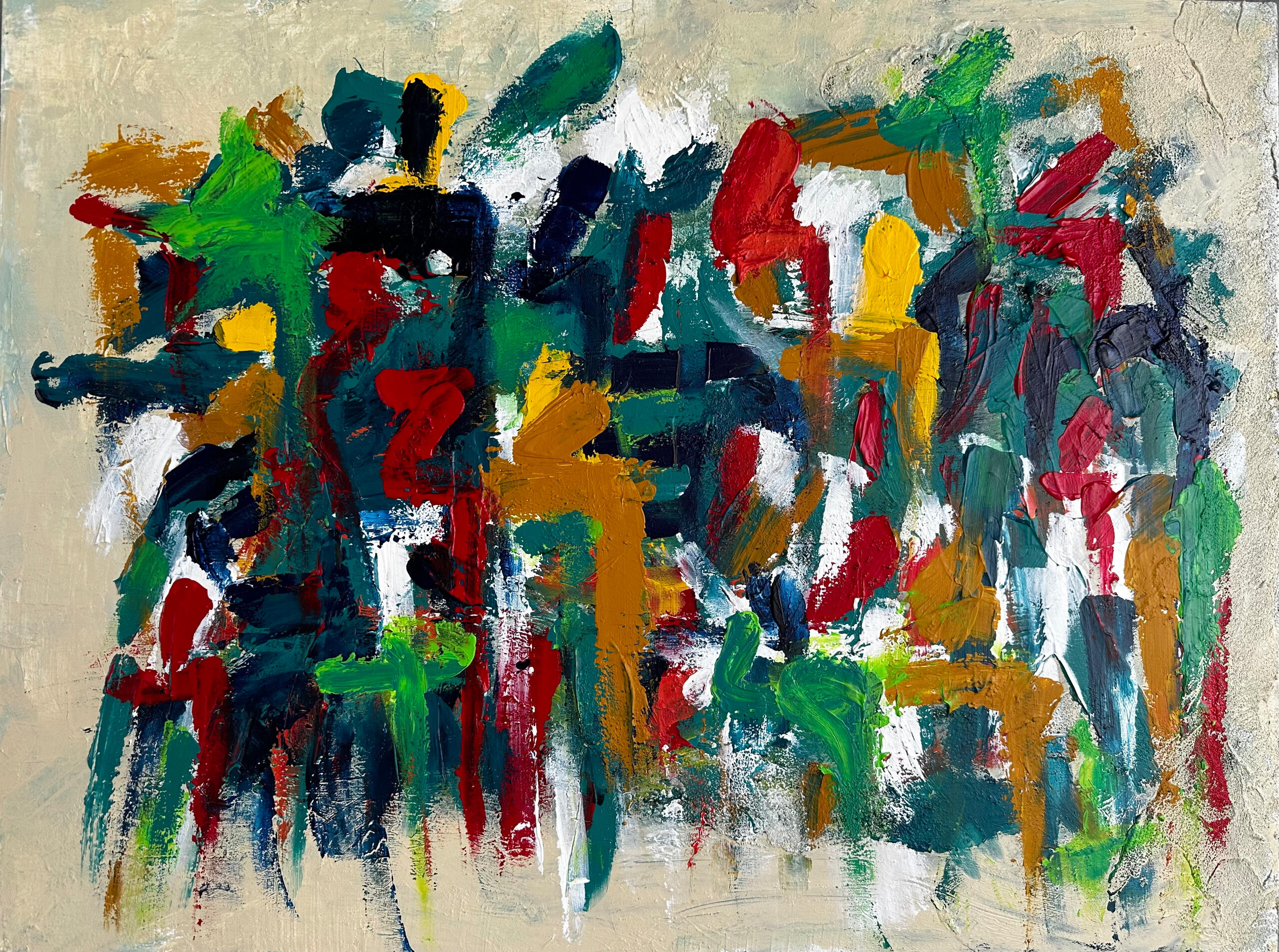 Abstract Oil, acrylic, sand, cold wax on wood panel