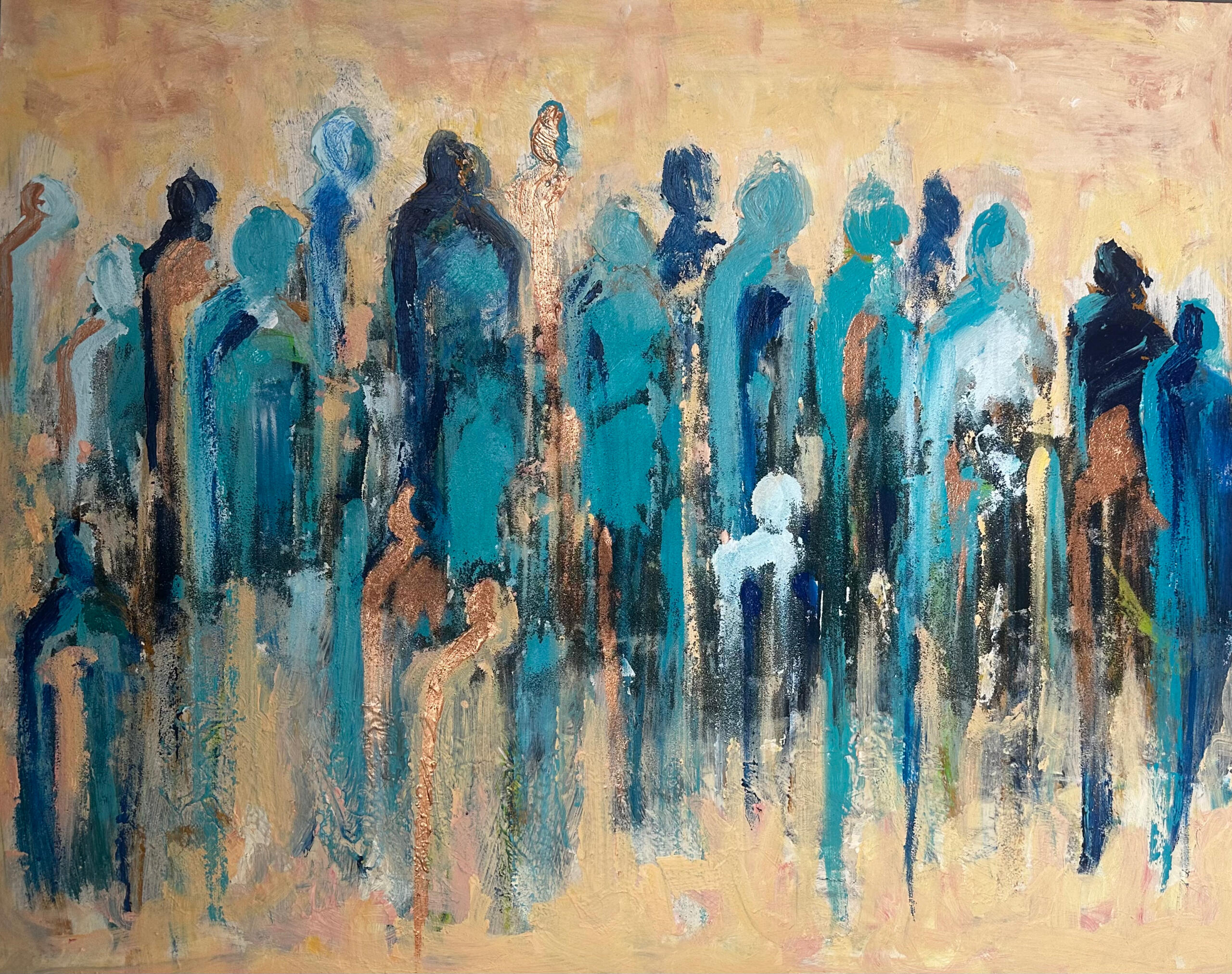 Abstract Oil, acrylic, sand, cold wax on wood panel