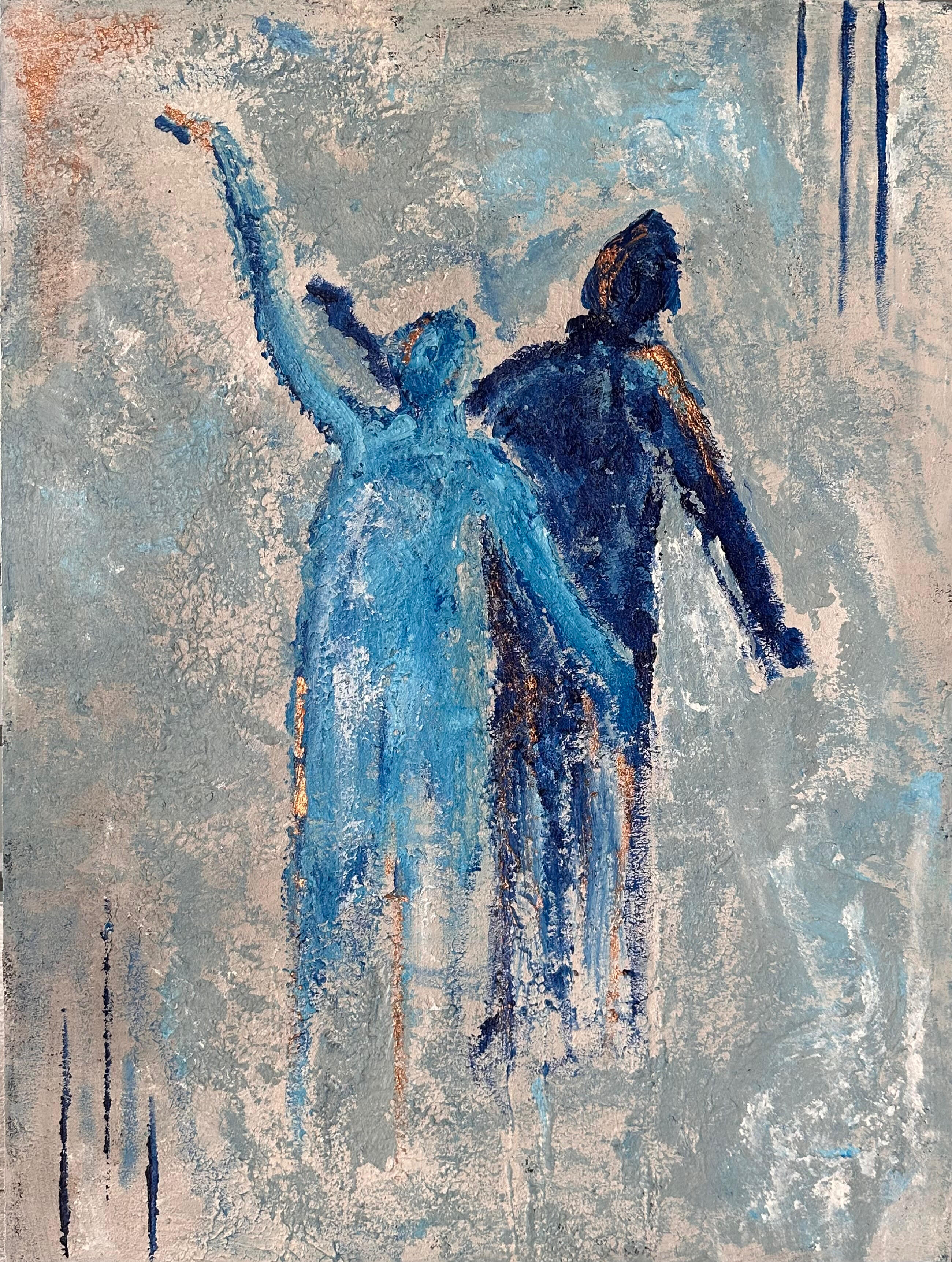 Abstract acrylic, sand, cold wax on wood panel