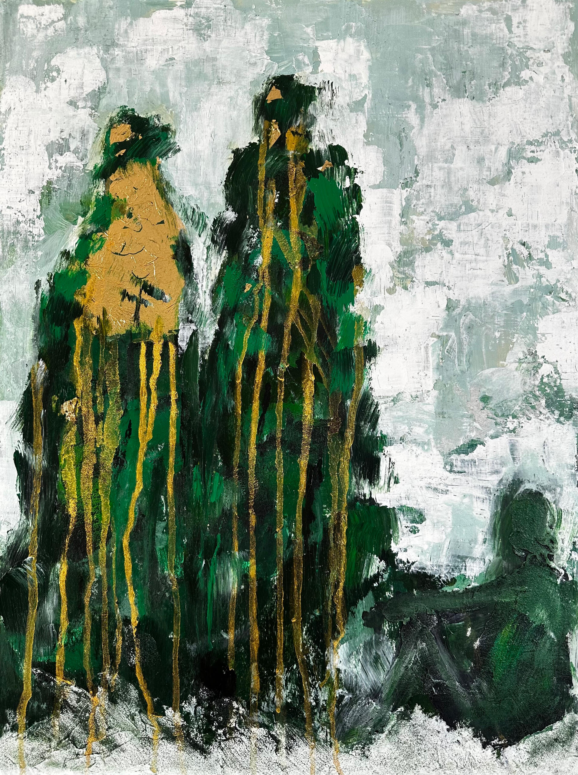 Abstract Oil, acrylic, sand, cold wax on wood panel