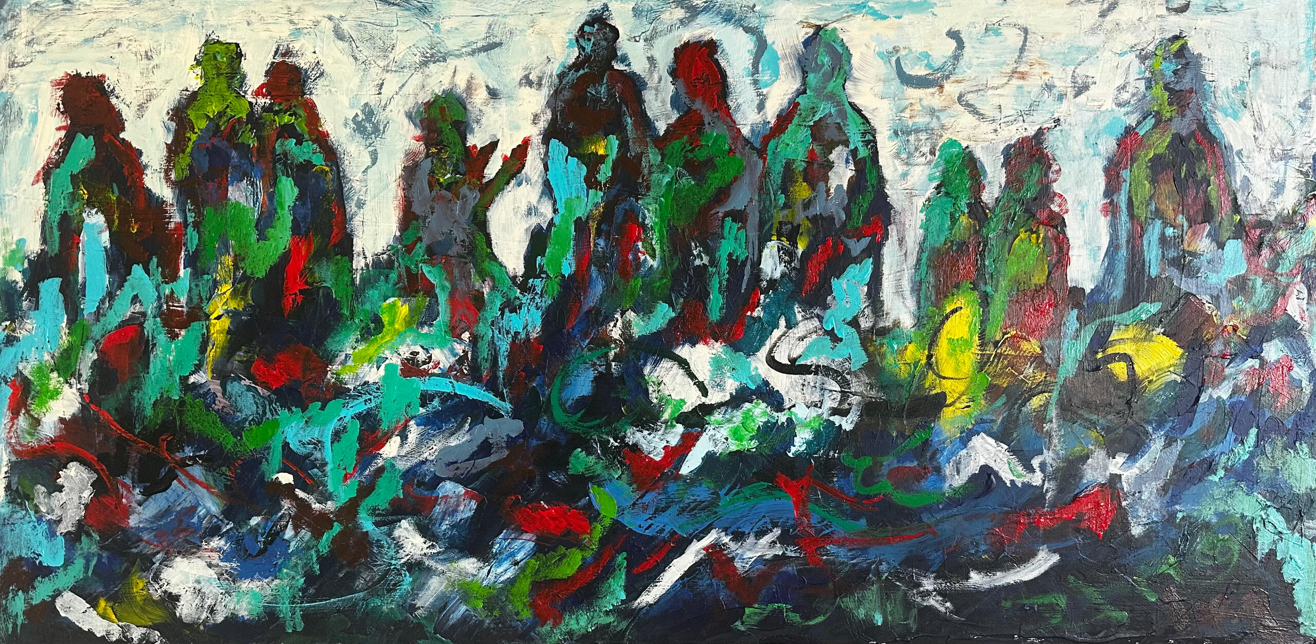 Abstract Oil, acrylic, sand, cold wax on wood panel