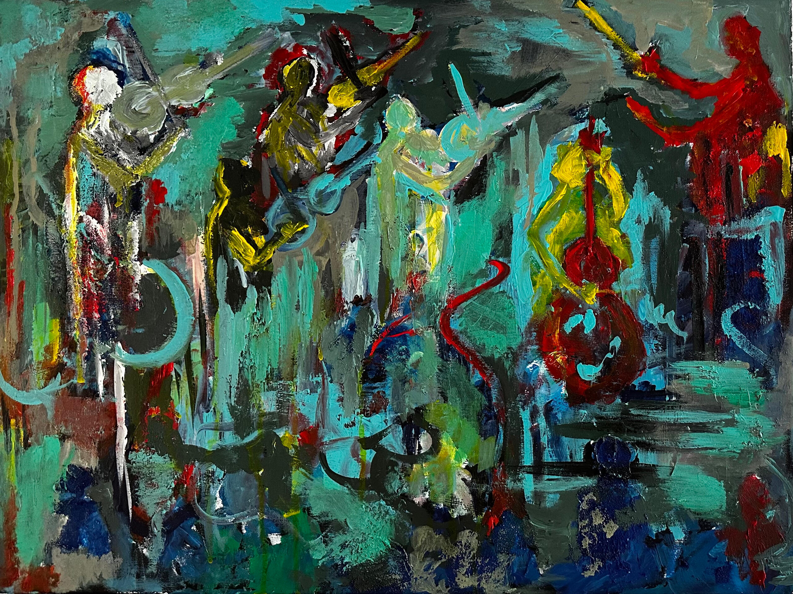 Abstract Oil, acrylic, sand, cold wax on wood panel