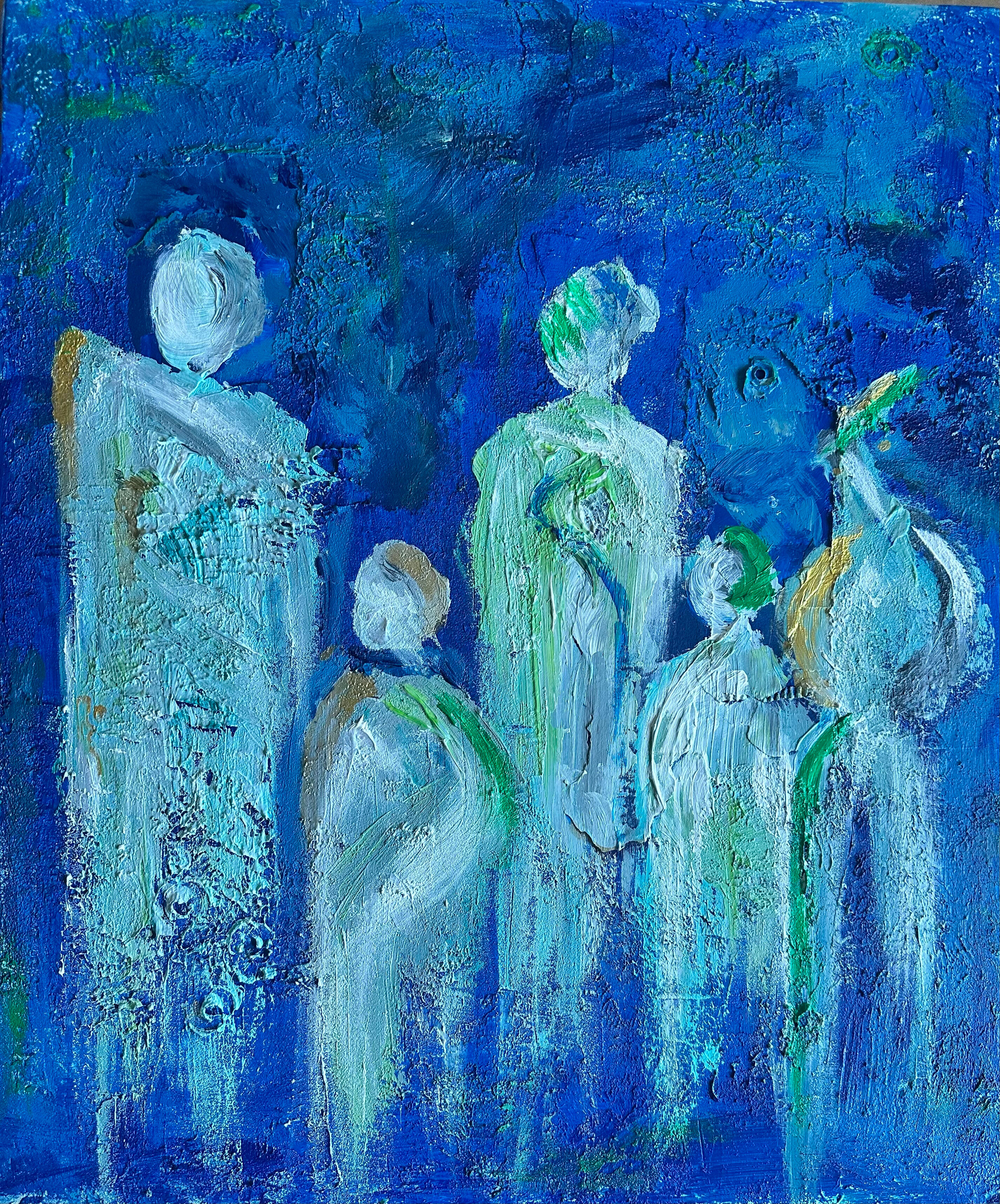 Blues Abstract acrylic, sand, cold wax on wood panel